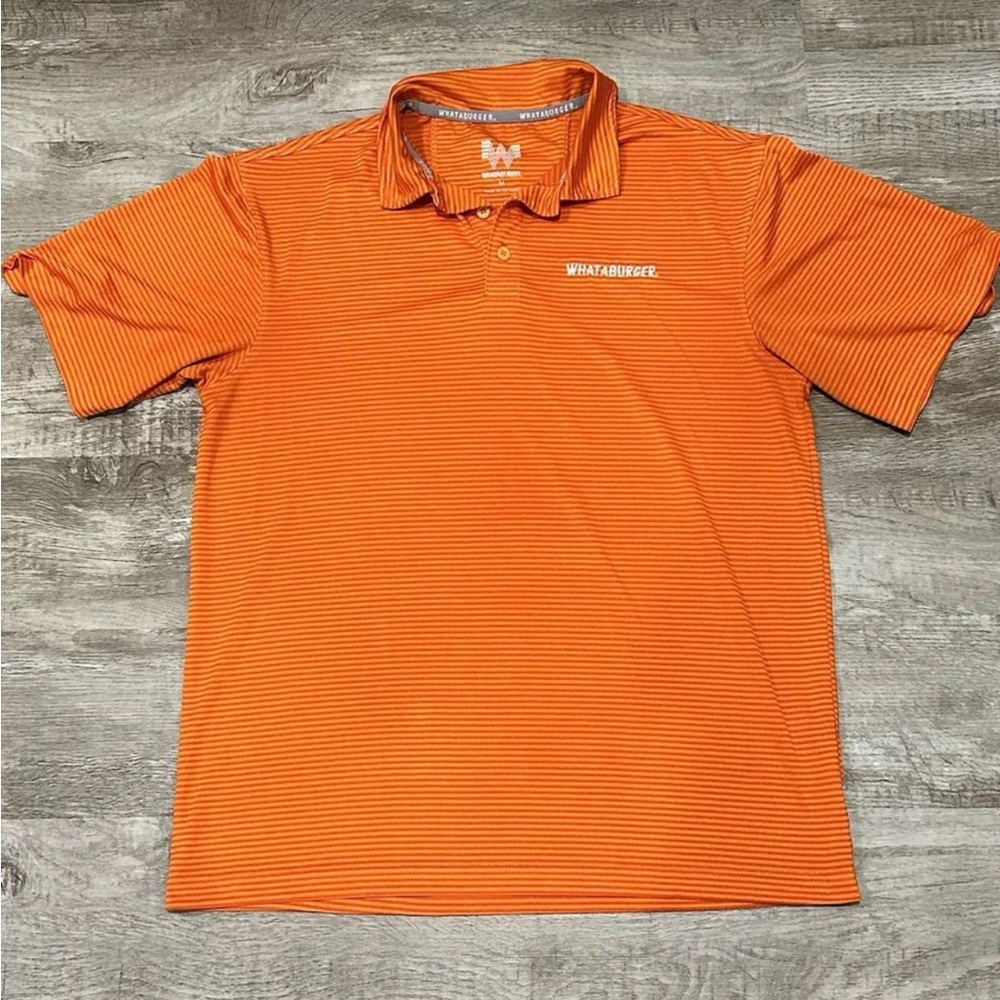 Whataburger Striped Polo Shirt Mens Medium Orange Embroidered Logo Work